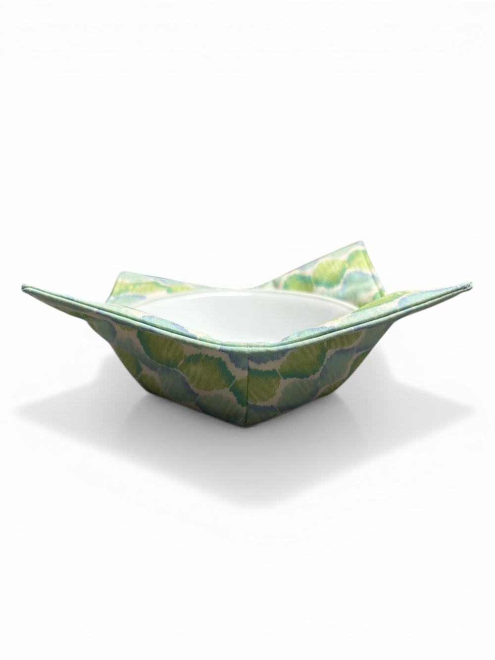 Hand Crafted Bowl Cozy Bowl Holder Microwavable Cotton Padded Green and Blue - Picture 3 of 11